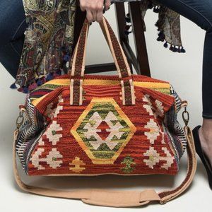 Rust Boho Chic Travel Bag - Navajo Inspired Design - Handmade Fully Fine Cotton